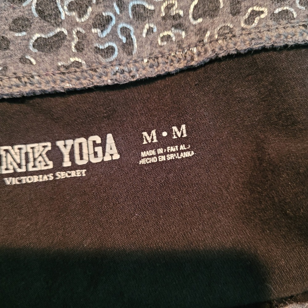 Pink Victoria's Secret Y2K Leggings Med Black Leopard Foldover Sequin Logo Capri - Picture 11 of 13